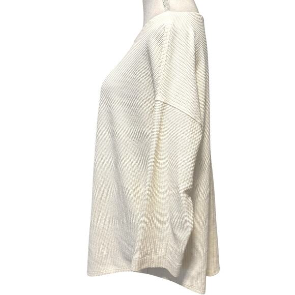 Lilla P Shirttail Hem Boatneck Waffle Top Drop Sleeve Pullover Cream Talc XL - Picture 5 of 9